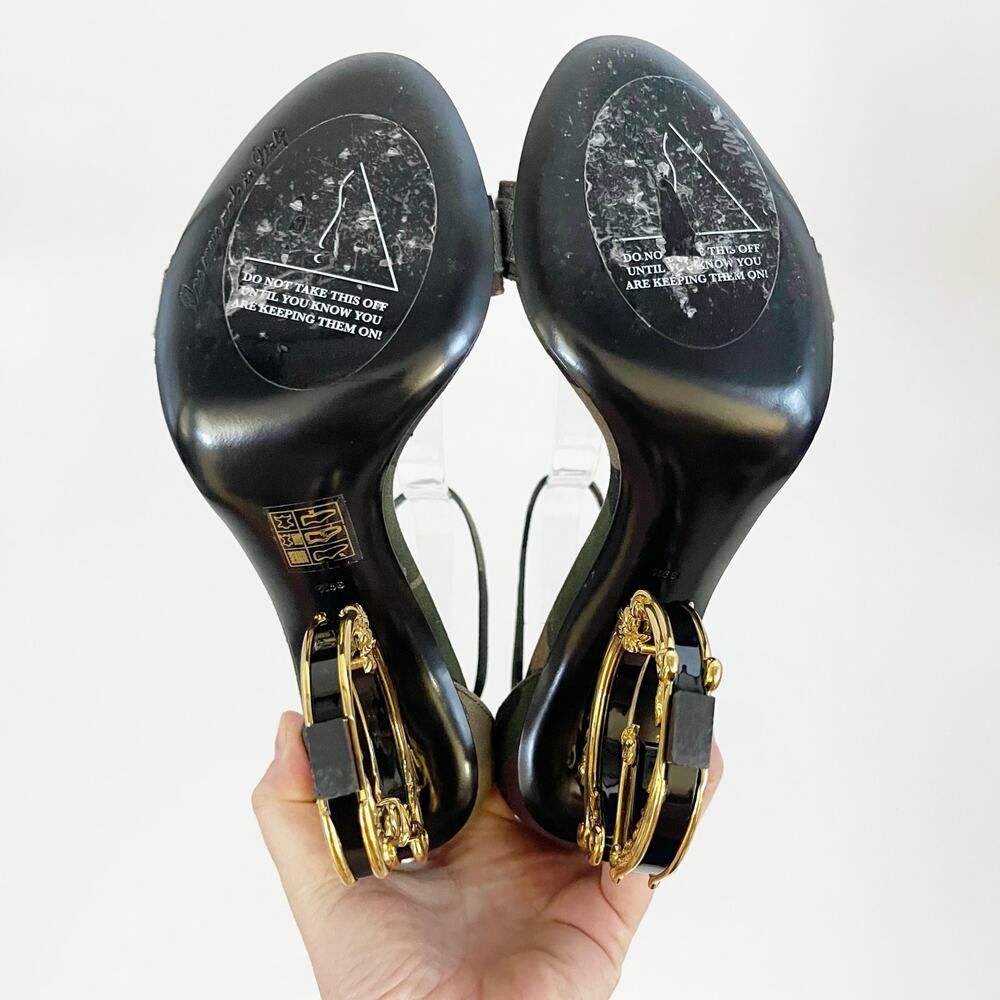 Dolce & Gabbana Keira Green Camouflage DG Logo Baroque Heel Sandals IT 39.5 - Picture 9 of 10